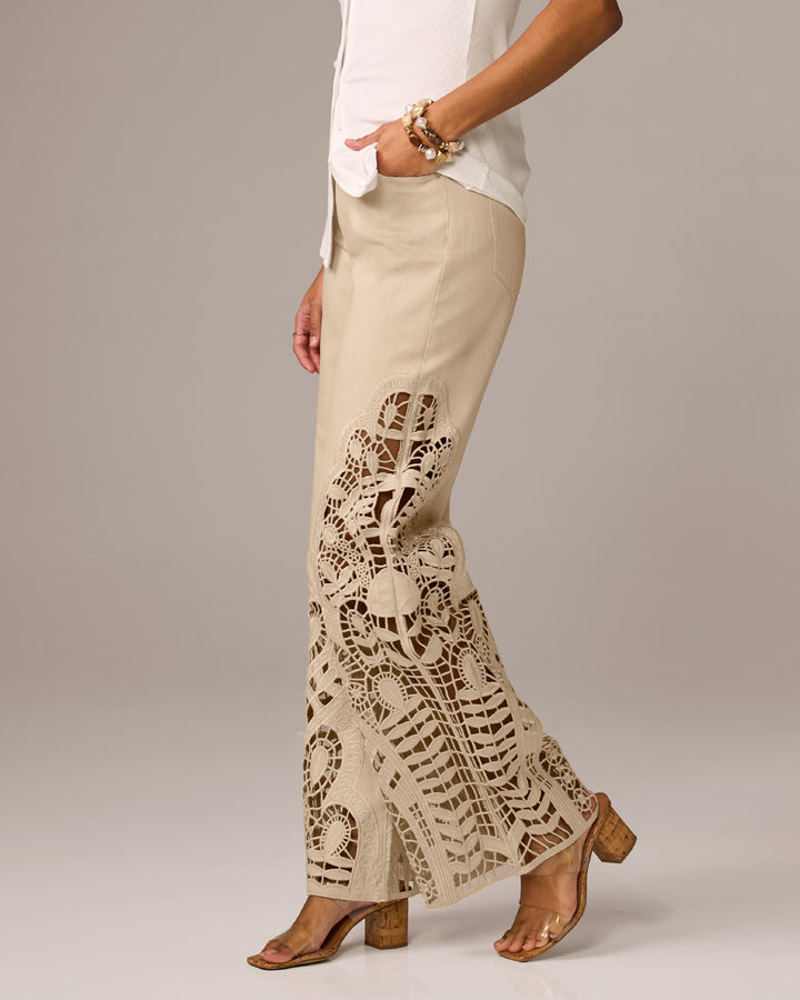 Eyelet Cutout Flare Jean Smoke Gray