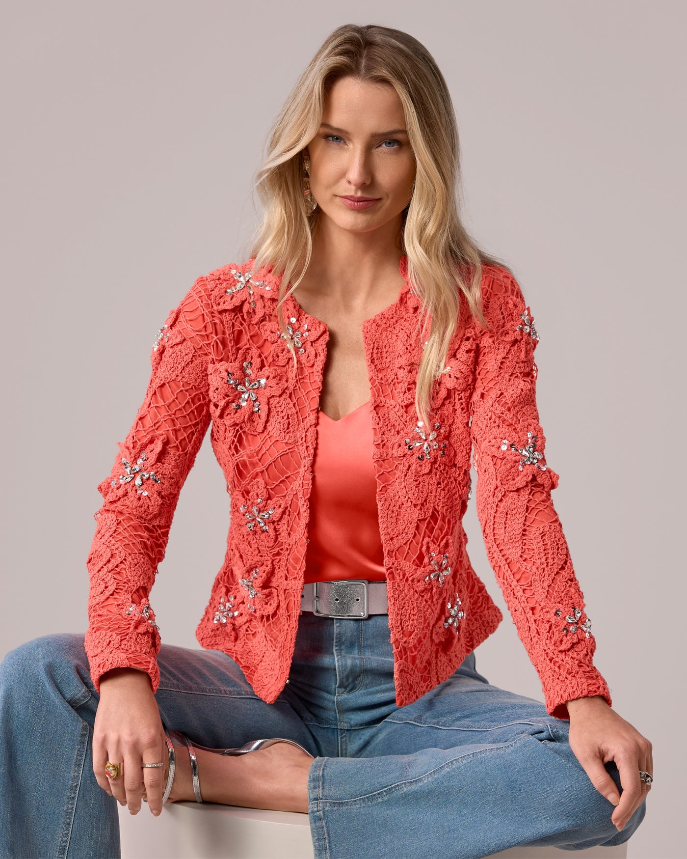 3D Floral Crochet Cardigan Georgia Peach