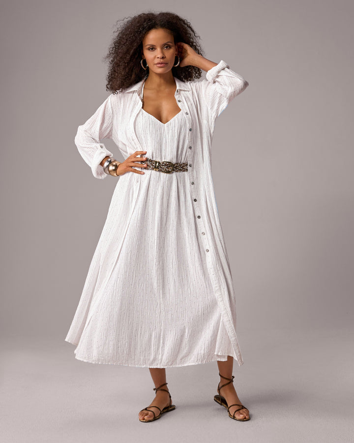 Scattered Rhinestone Embellished Duster White