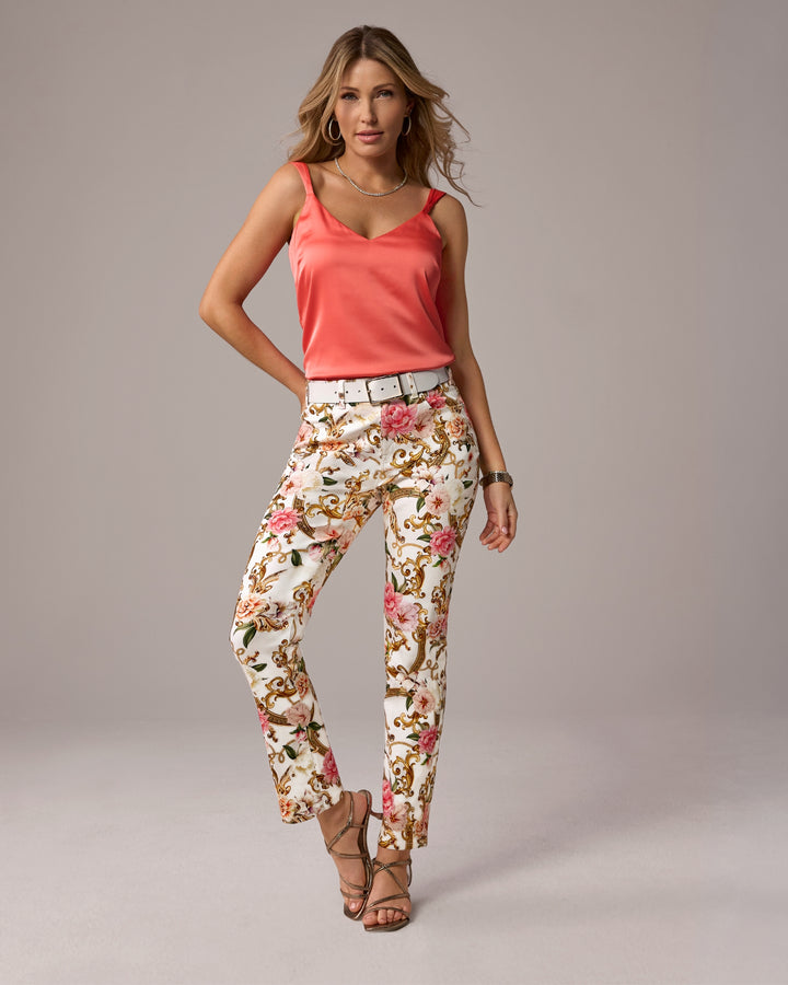 Status Print Slim Straight Leg Jean Floral Fleurs