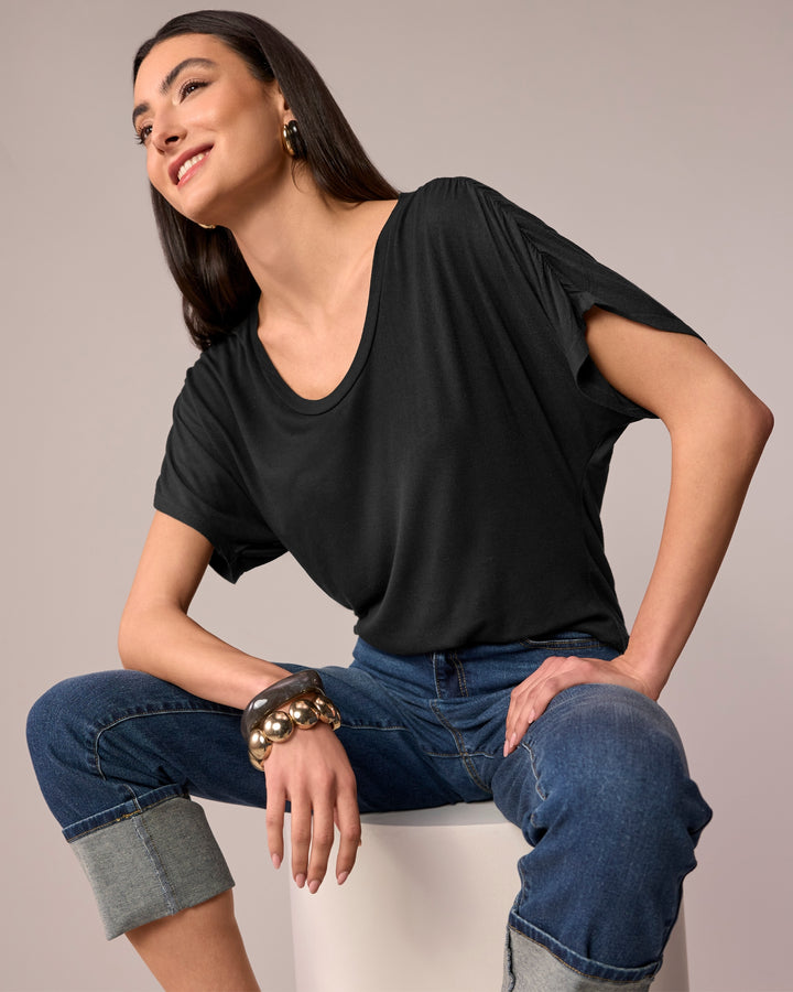 Ruched Sleeve T Shirt Proper Black