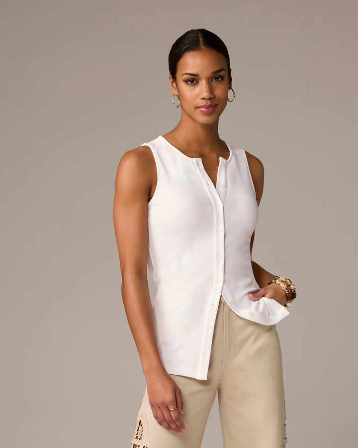 So Essential Button Down Knit Tank White