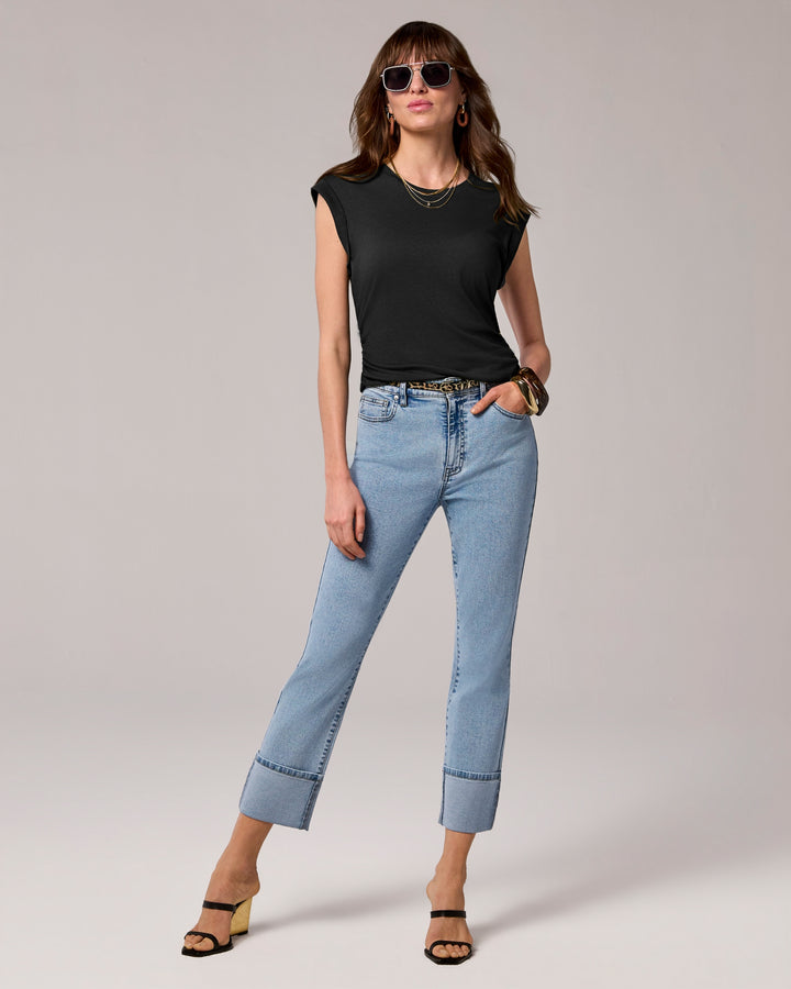 Slim Straight Cuffed Ankle Jean Light Wash
