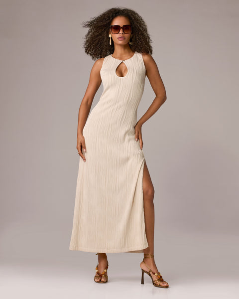 Boston Proper - White Swan - Textured Knit Novelty Keyhole Maxi Dress