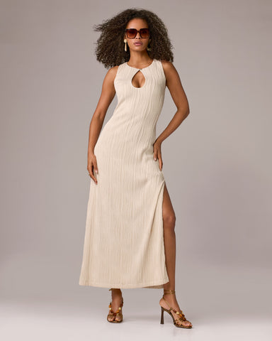 Textured Knit Novelty Keyhole Maxi Dress - White Swan – Boston Proper