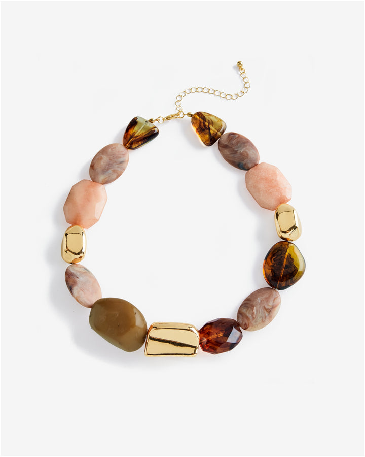 Pink and Natural Multi Stone Necklace Gold Multi