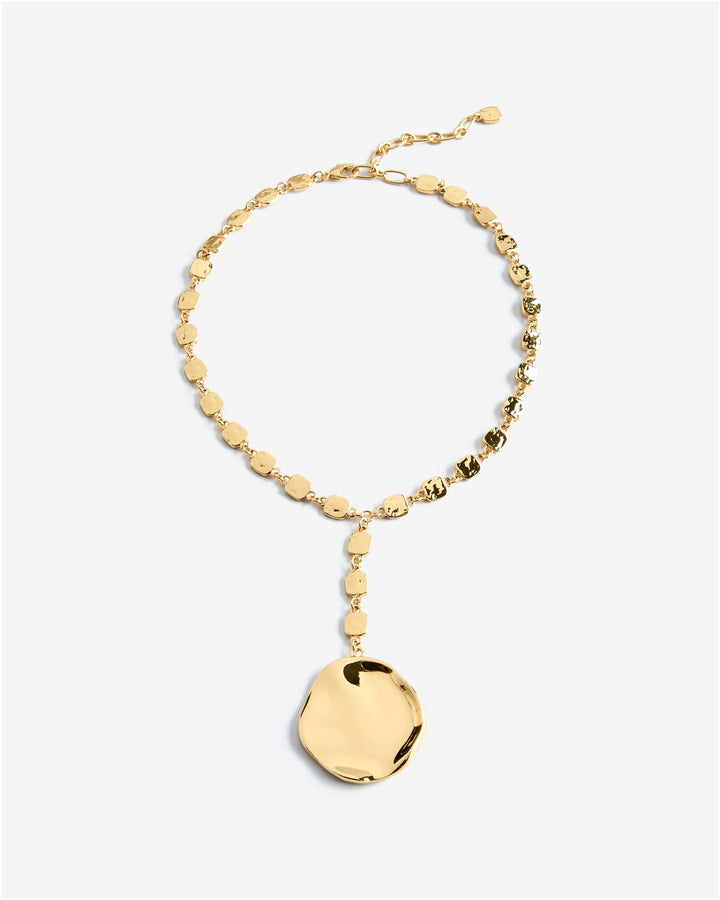 Hammered Disc Pendant Choker Gold