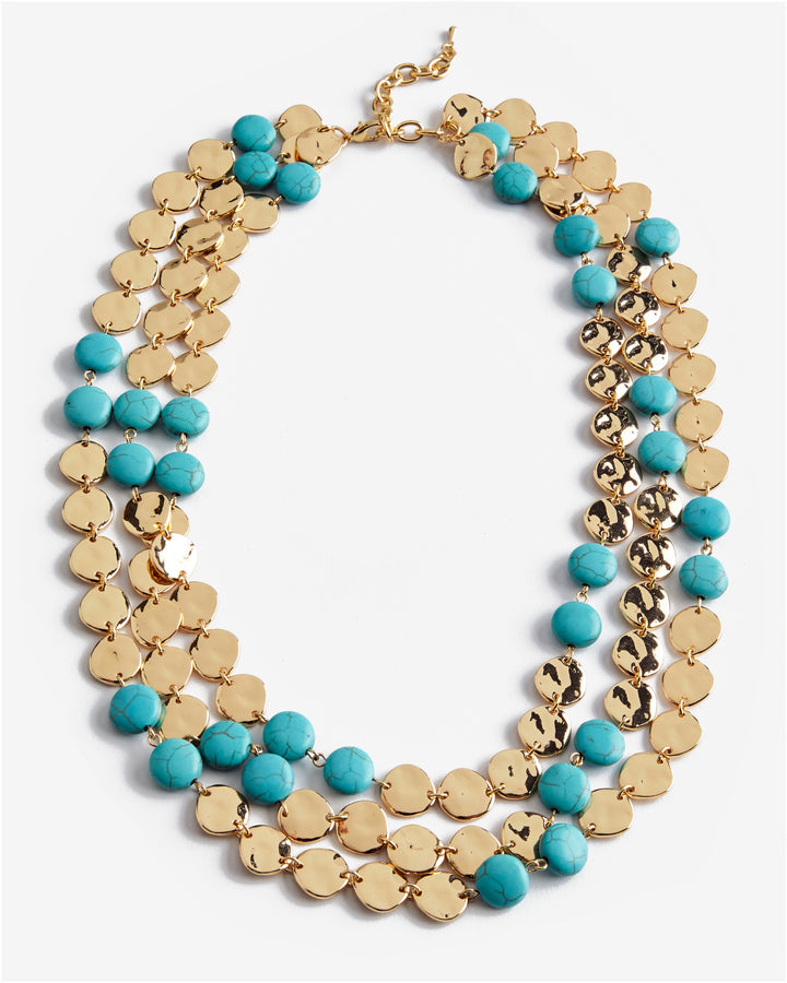 Gold and Turquoise Layered Coin Necklace Gold/Turquoise