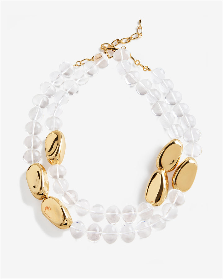 Lucite and Gold Beaded Necklace Gold/Clear