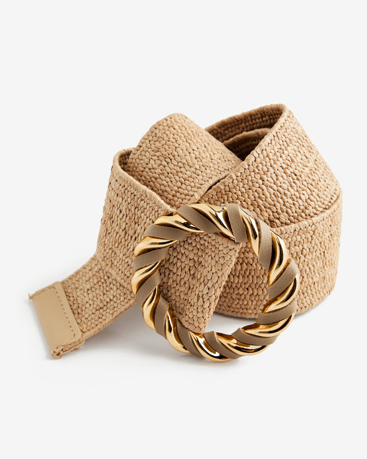 Twisted Metallic Buckle Raffia Waist Belt Light Natural