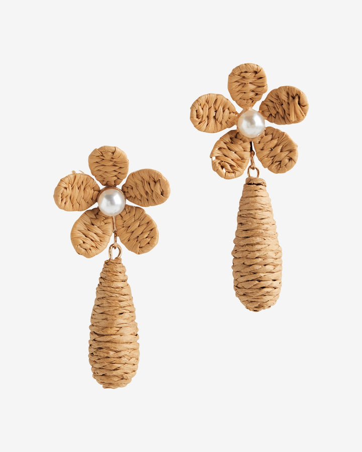 Flower Pearl Raffia Drop Earring Natural