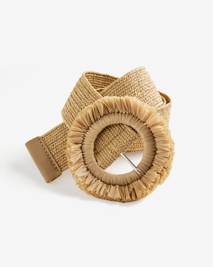 Raffia Belt with Frayed Buckle Natural