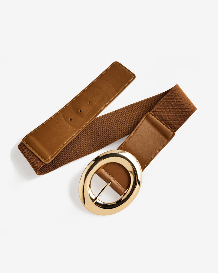Gold Circle Buckle Waist Belt Tan