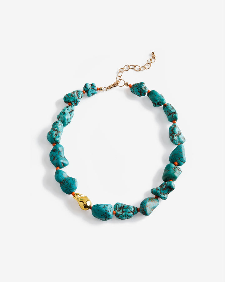 Turquoise Stone With Coral Beads Necklace Turquoise/Coral