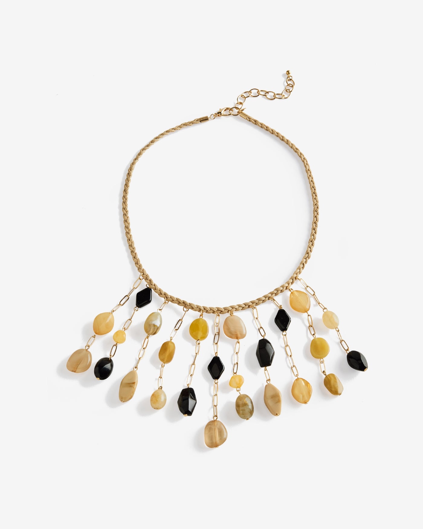 Multi Stone Drop Necklace Black/Tan Multi