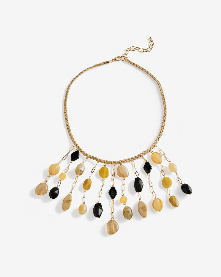 Multi Stone Drop Necklace Black/Tan Multi