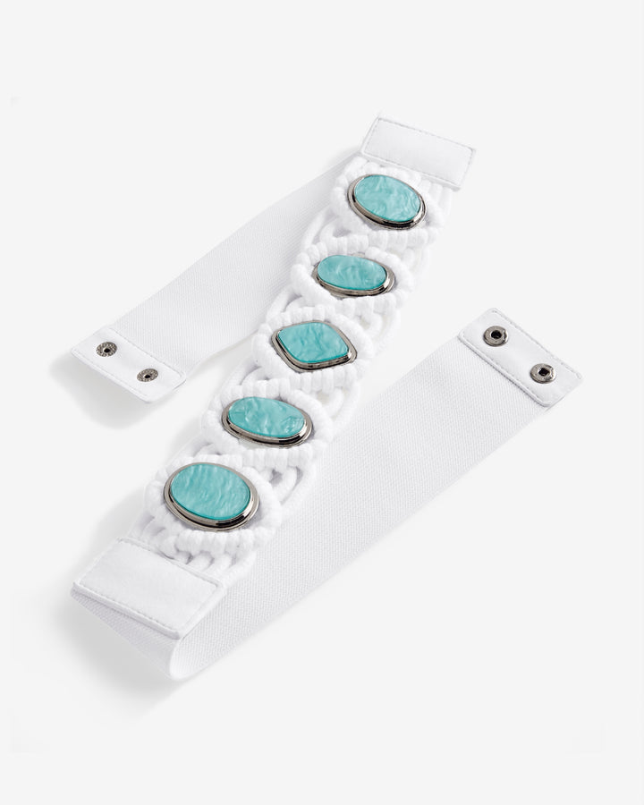 Turquoise Stone Woven Waist Belt Turquoise/White
