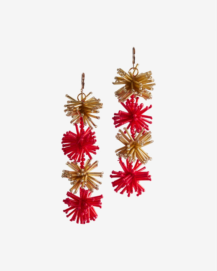 Coral and Gold Double Drop Beaded Earrings Gold/Coral