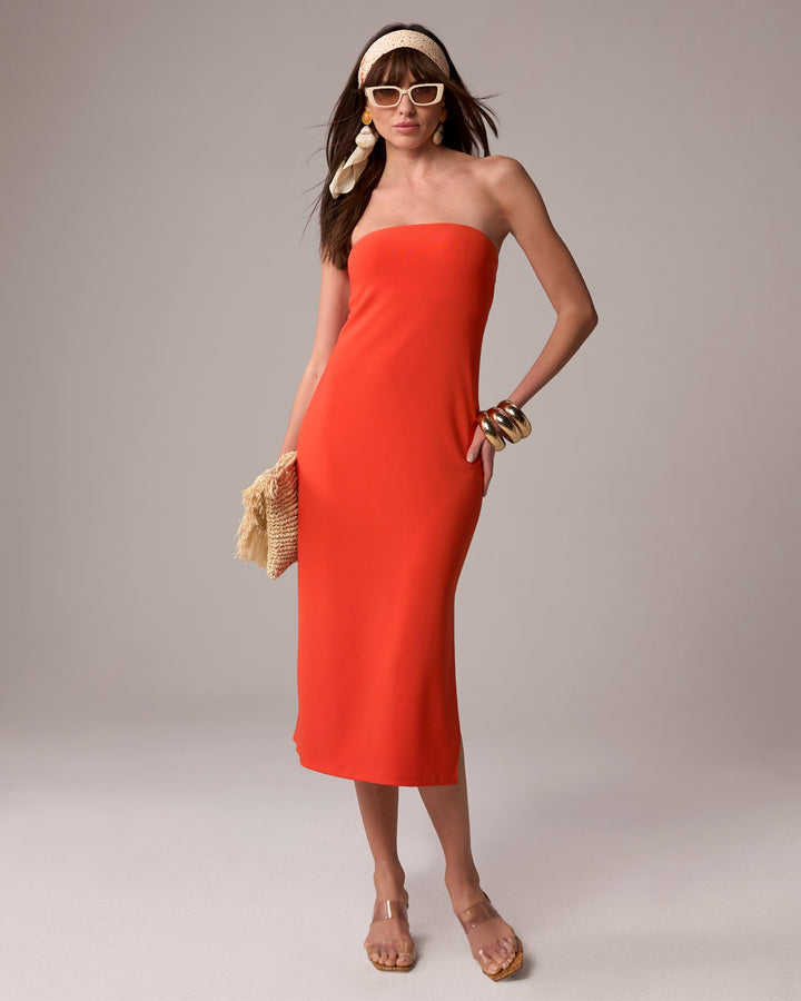 Beyond Travel Strapless Midi Dress Mandarin Orange
