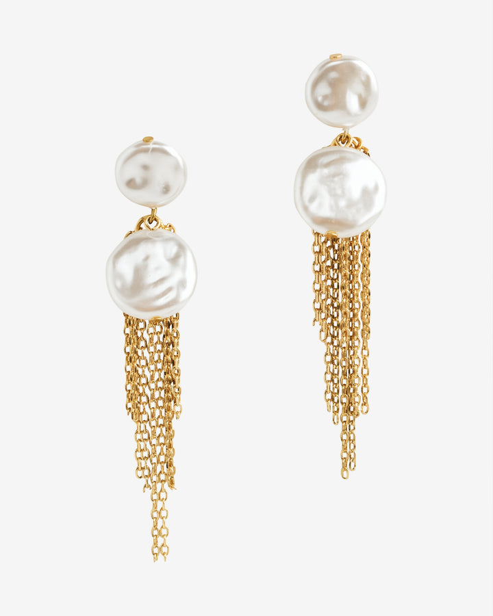 Double Pearl Chain Earring White/Gold