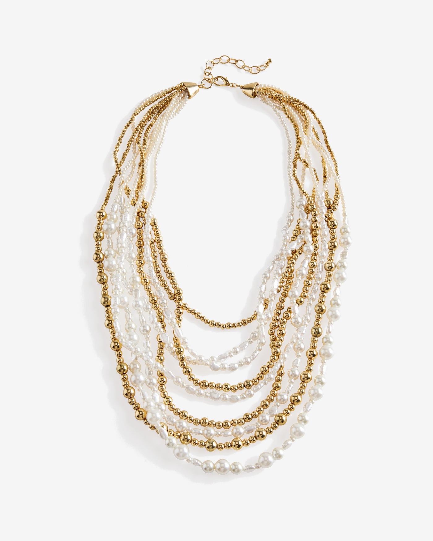 Multi Strand Pearl and Beaded Necklace White/Gold