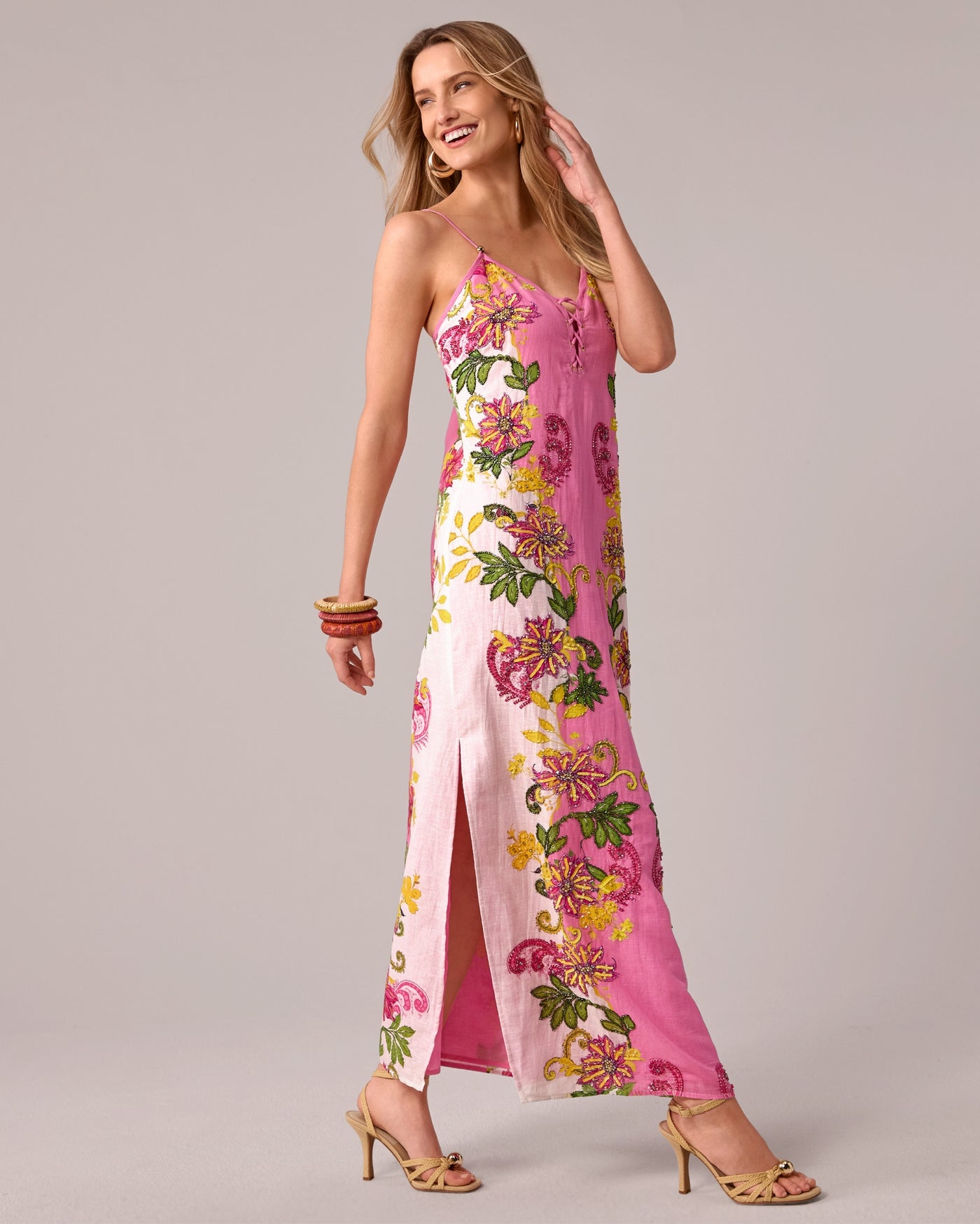 Maxi Slip Dress Embellished Garden