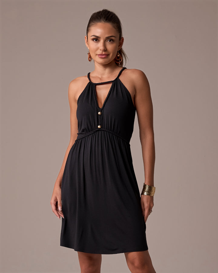 Boho Braided Short Dress Black