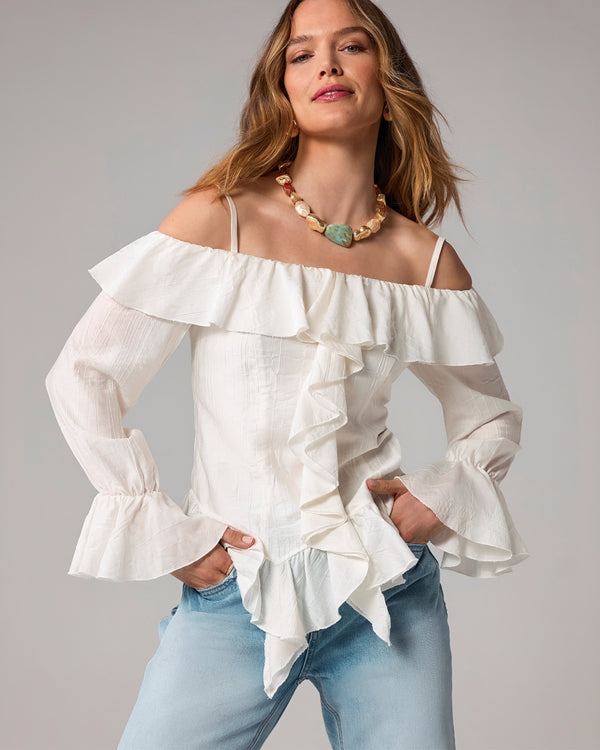Off The Shoulder Ruffle Blouse Off White