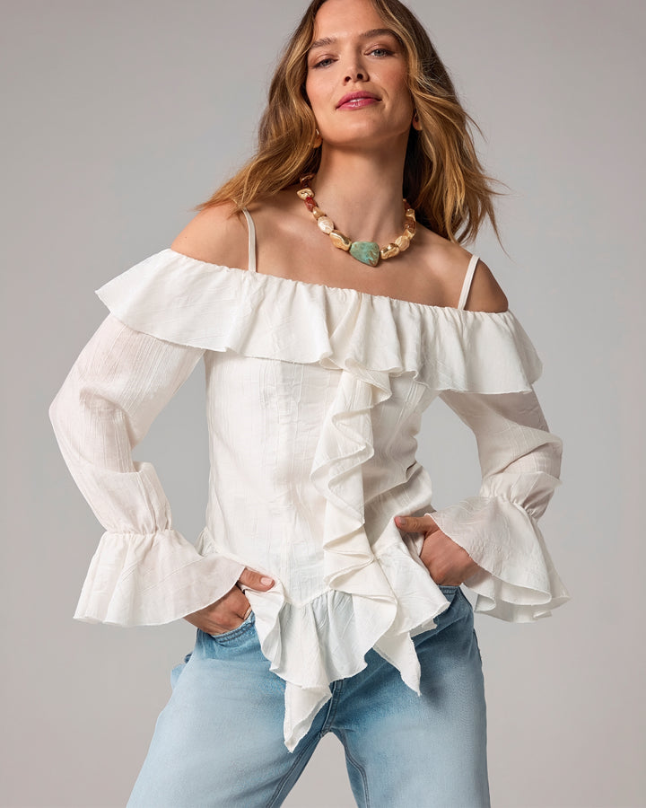 Off The Shoulder Ruffle Blouse Off White