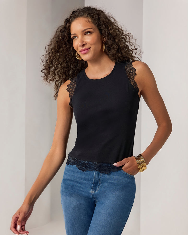 Lace Mix Knit Tank Proper Black