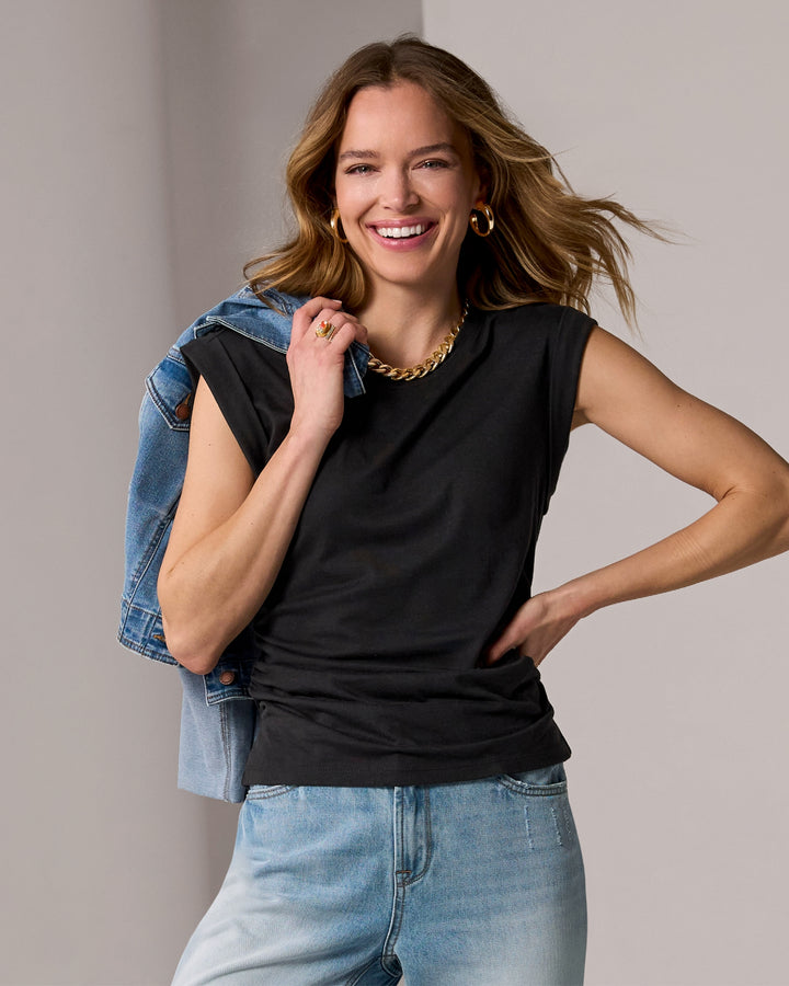 Crew Neck Shirred T- Shirt Proper Black