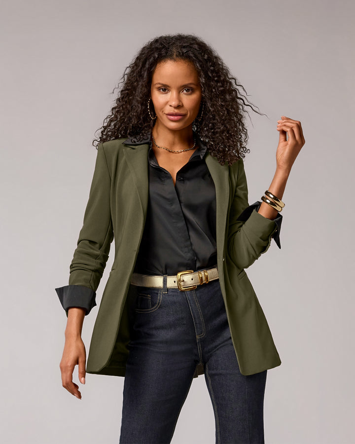Beyond Travel Tailored Single Button Blazer Olive Night