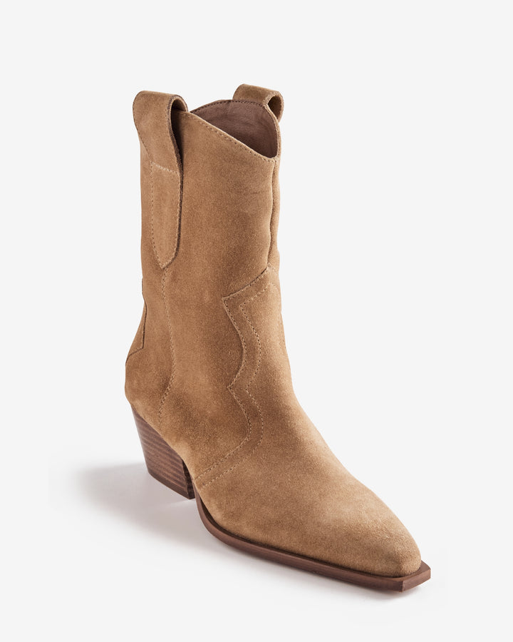 Suede Cowboy Bootie Camel