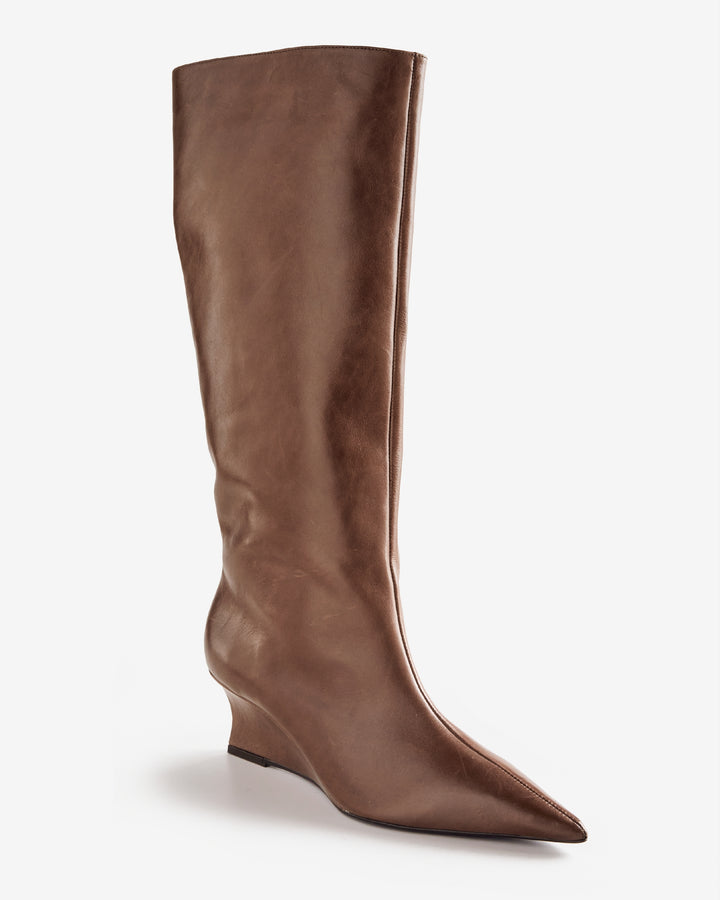 Wedge Heel To The Knee Boot Brown