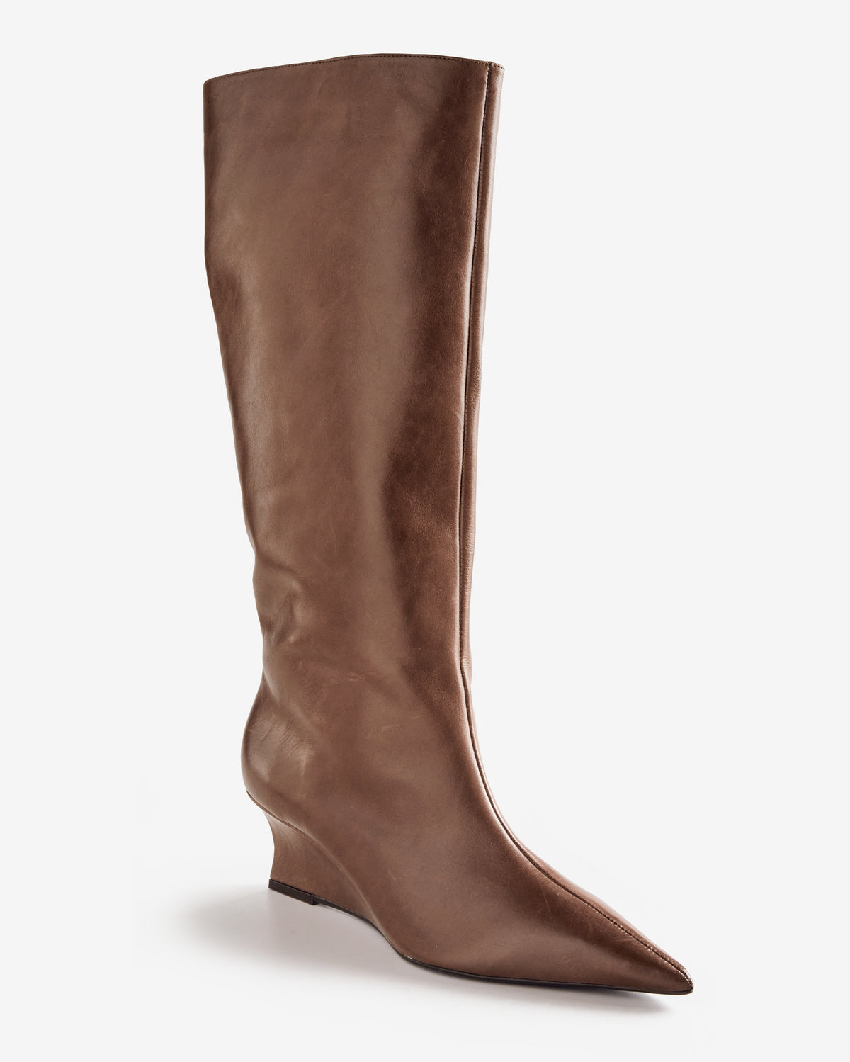 Wedge Heel To The Knee Boot Brown