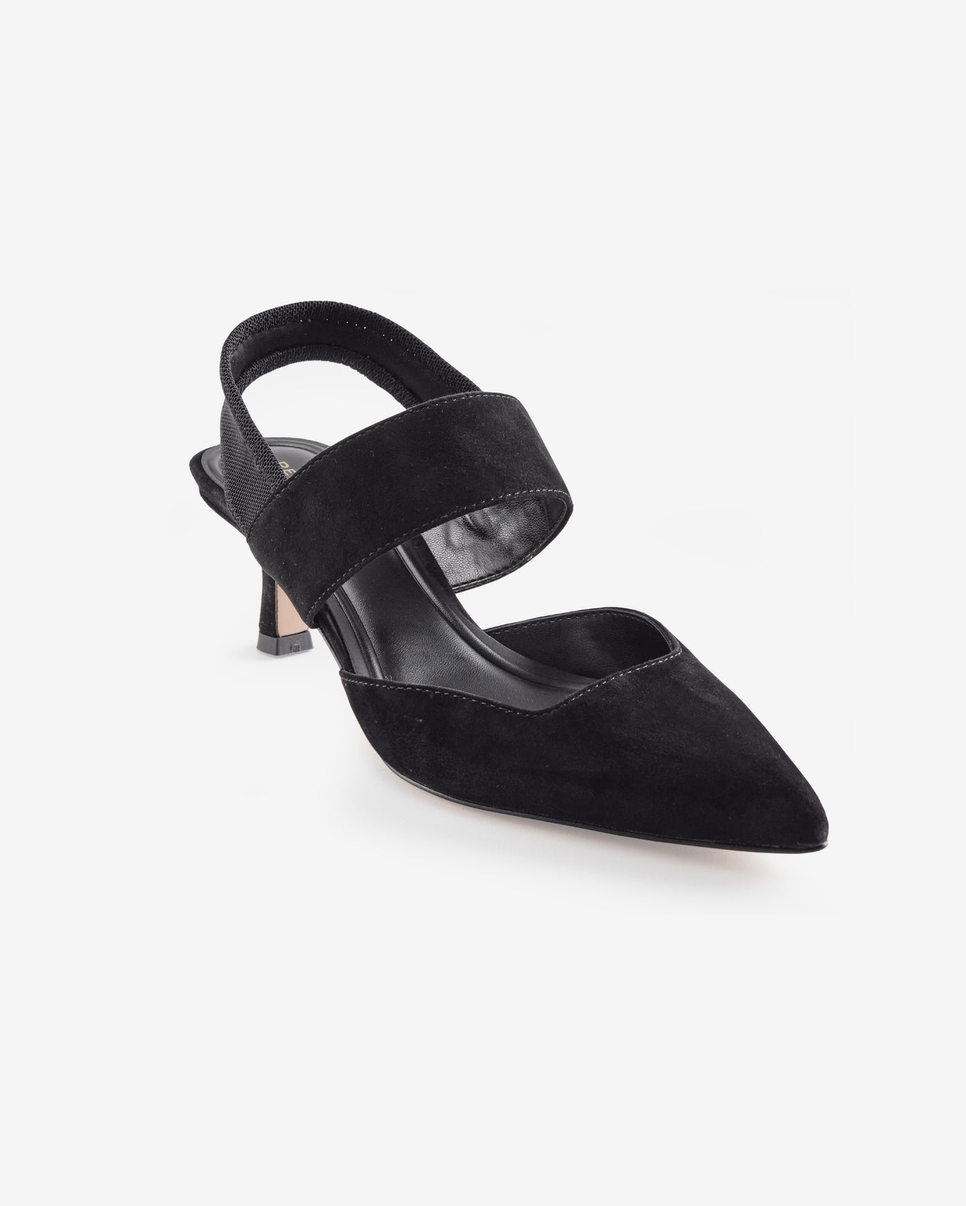 Pointed Toe Slingback Kitten Heel Black