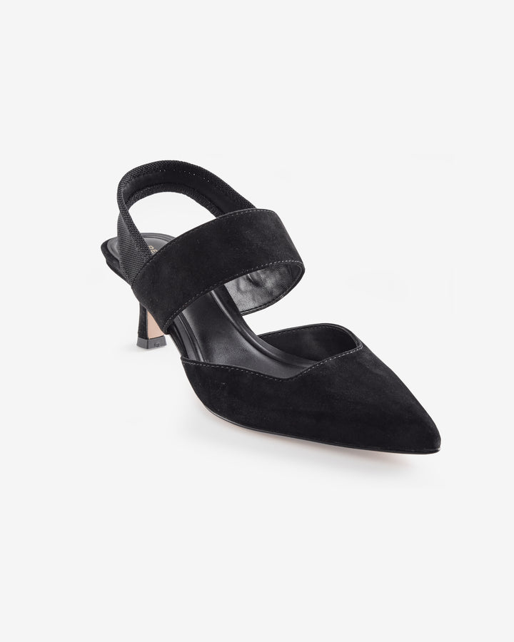 Pointed Toe Slingback Kitten Heel Black