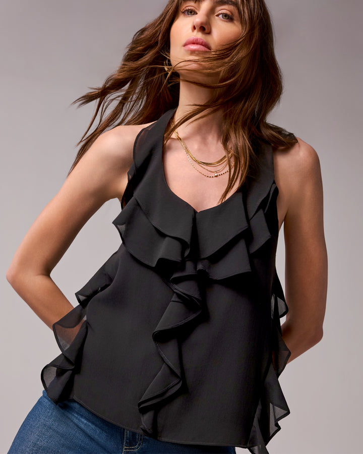 Chiffon Ruffle Tank Proper Black