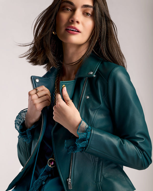 Genuine Leather Moto Deep Teal