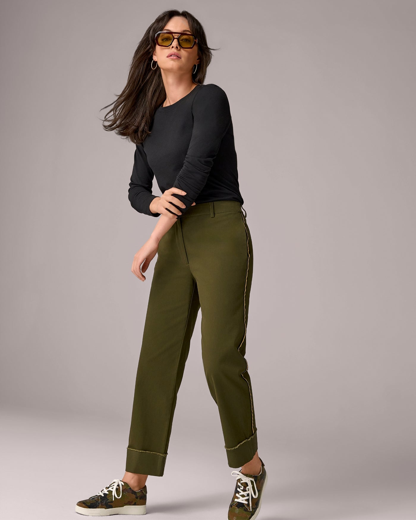 Casual Brushed Twill Pant with Pinstripe Olive Night