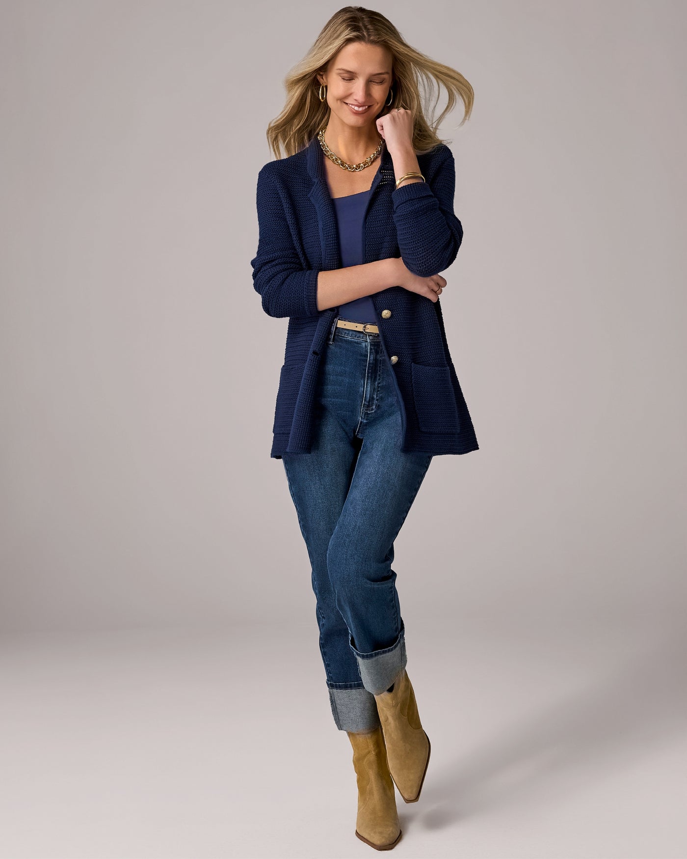 Cuffed Denim Pull On Jean Medium Wash