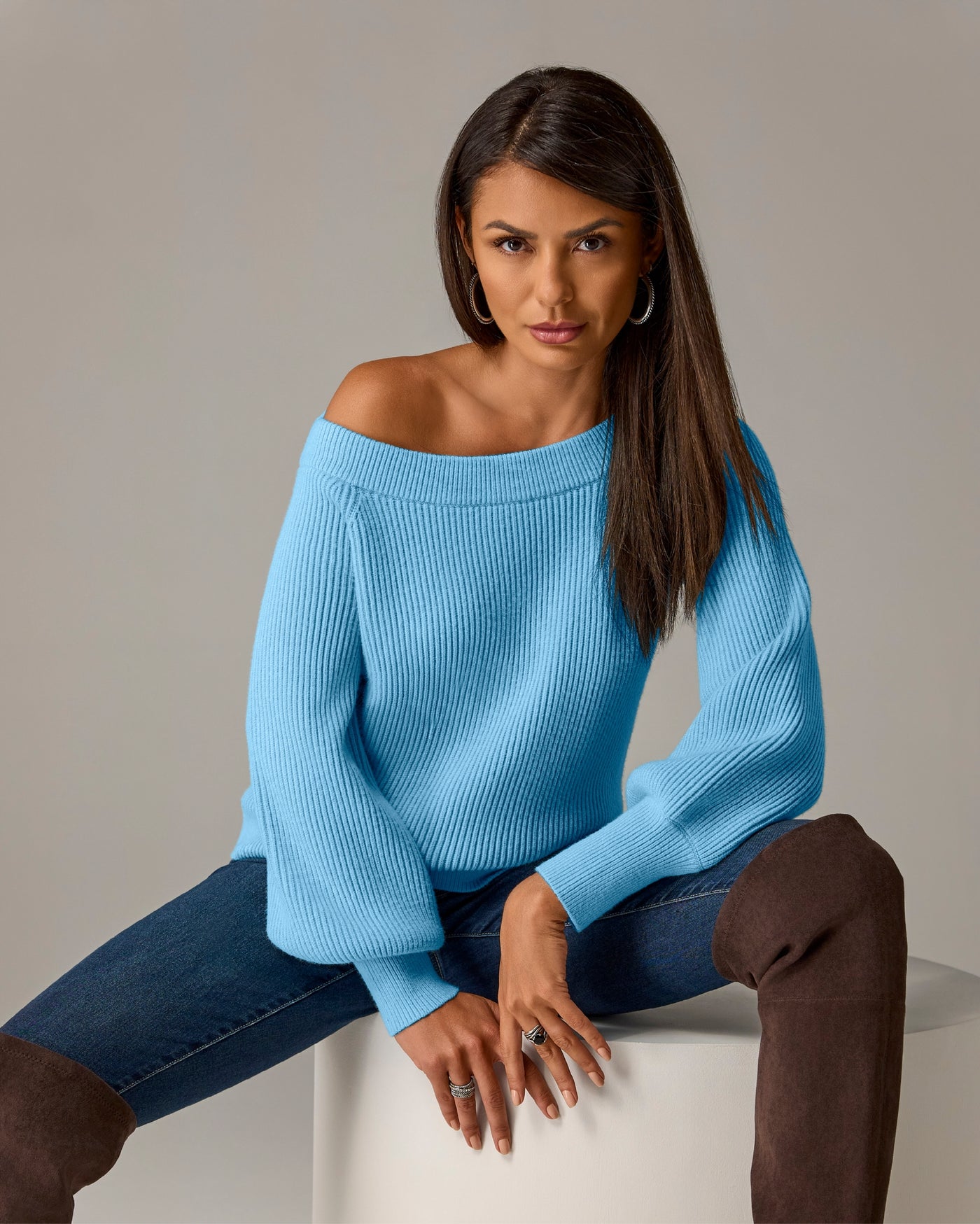 Slouchy Rib Knit Sweater Baltic Sea