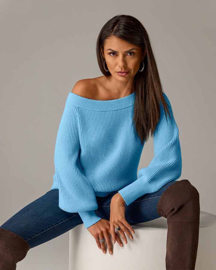 Slouchy Rib Knit Sweater Baltic Sea