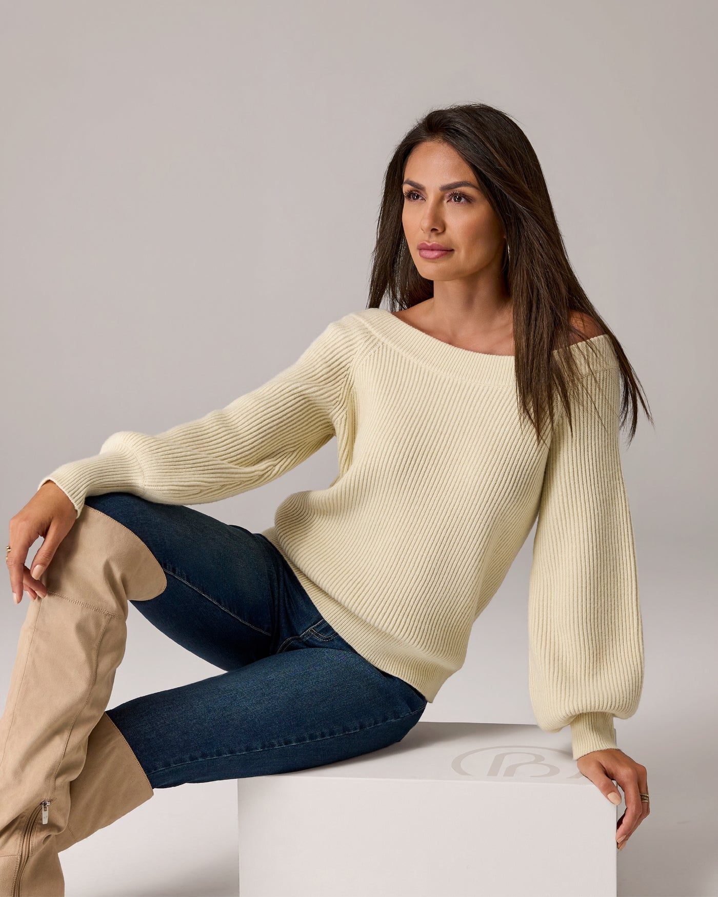 Slouchy Rib Knit Sweater Birch