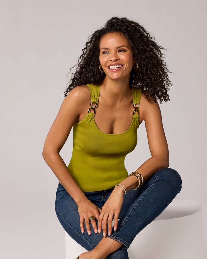 Hardware Detail Scoop Neck Tank Green Moss