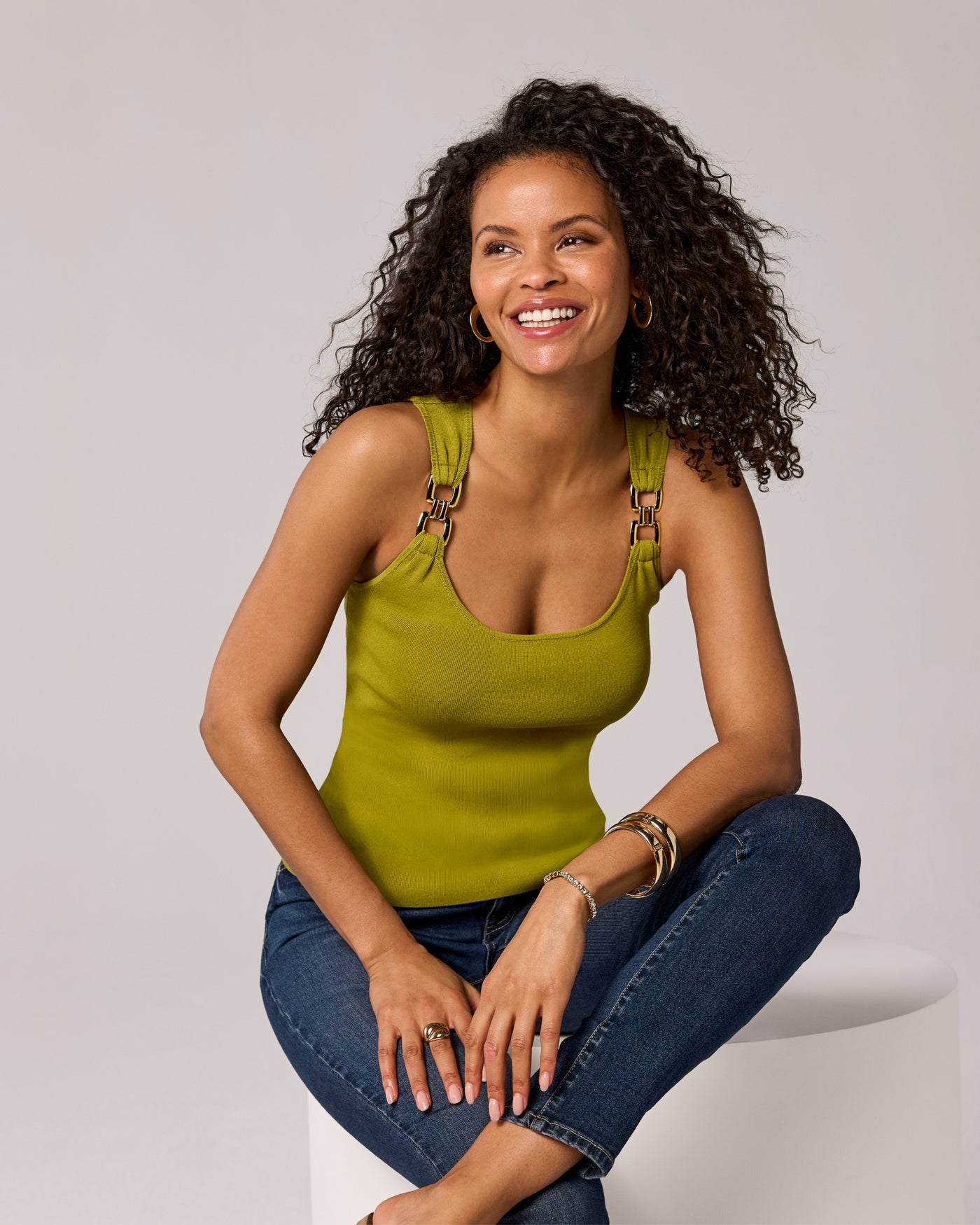 Hardware Detail Scoop Neck Tank Green Moss