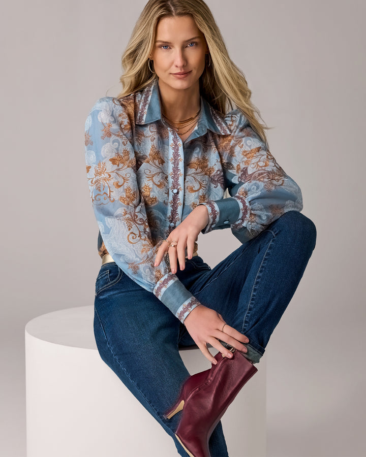 Victoria Printed Balloon Sleeve Shirt Paisley Floral