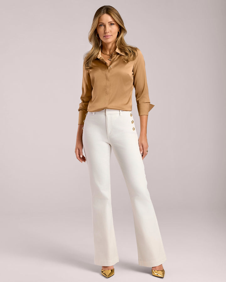 Crest Button Pocket Wide Leg Jean Off White