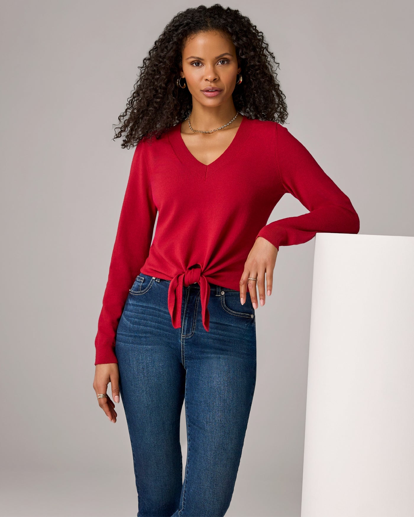 Lightweight V Neck Knot Front Sweater French Kiss