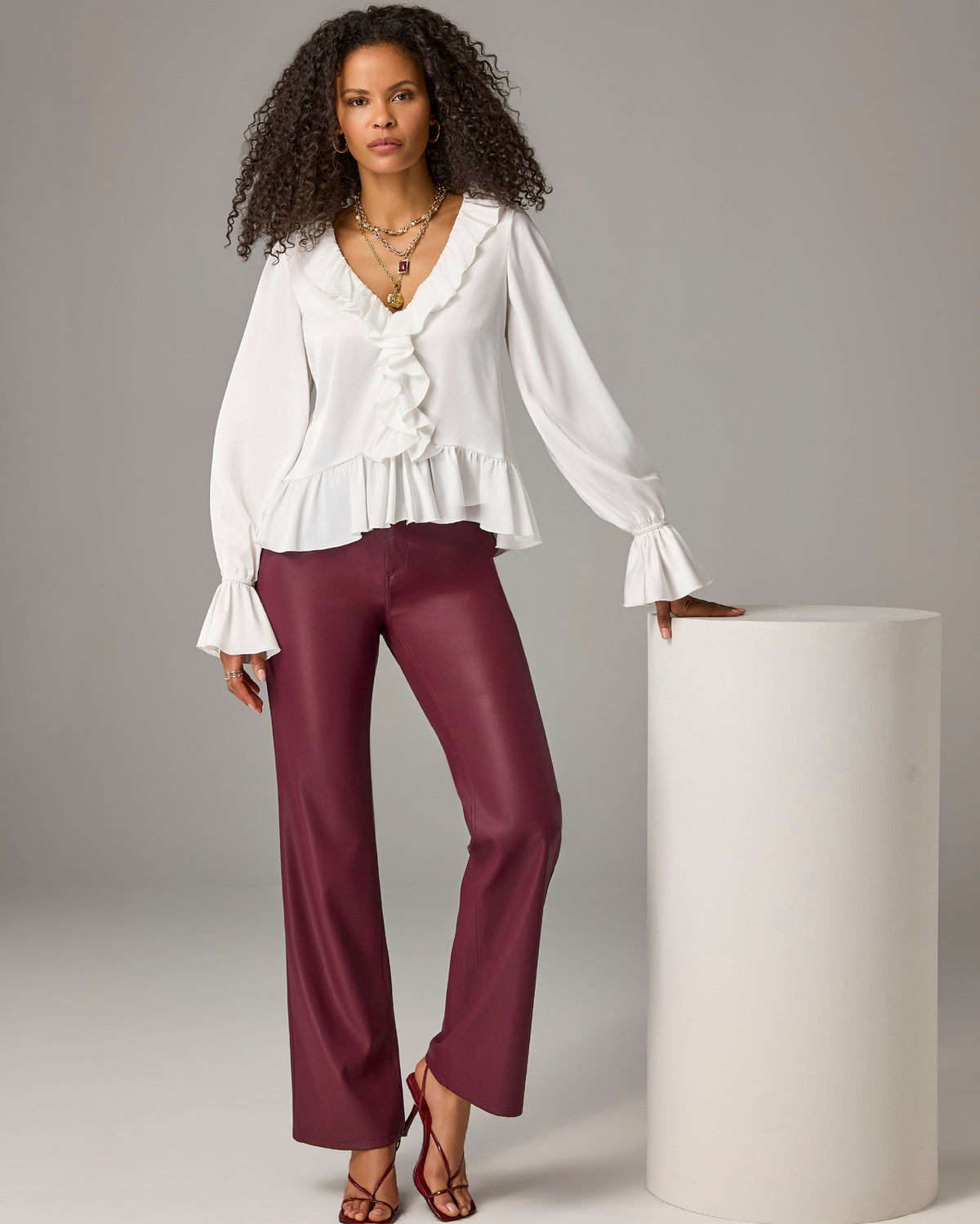 Monterey High Rise Faux Leather Trouser Mauve Wine